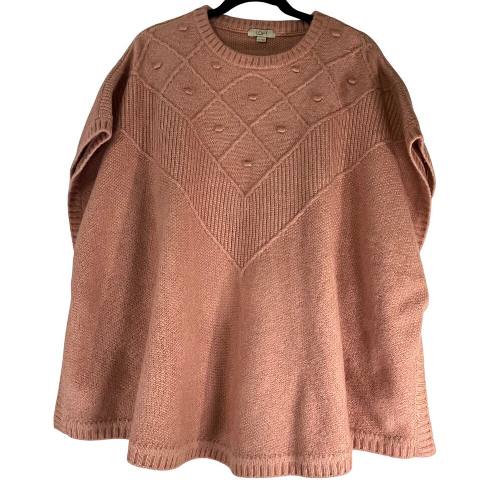 LOFT Pink Chunky Knit Argyle Raised Dot Poncho Sweater Size XS/S